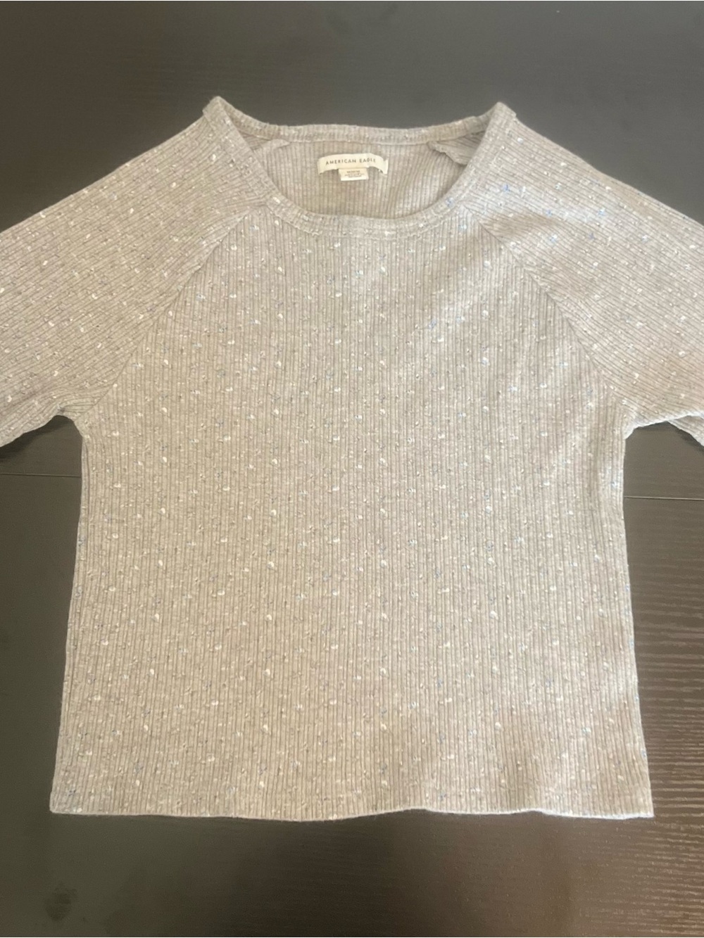 American Eagle Grey Ribbed Short Sleeve Crop Top Baby Tee 🐝